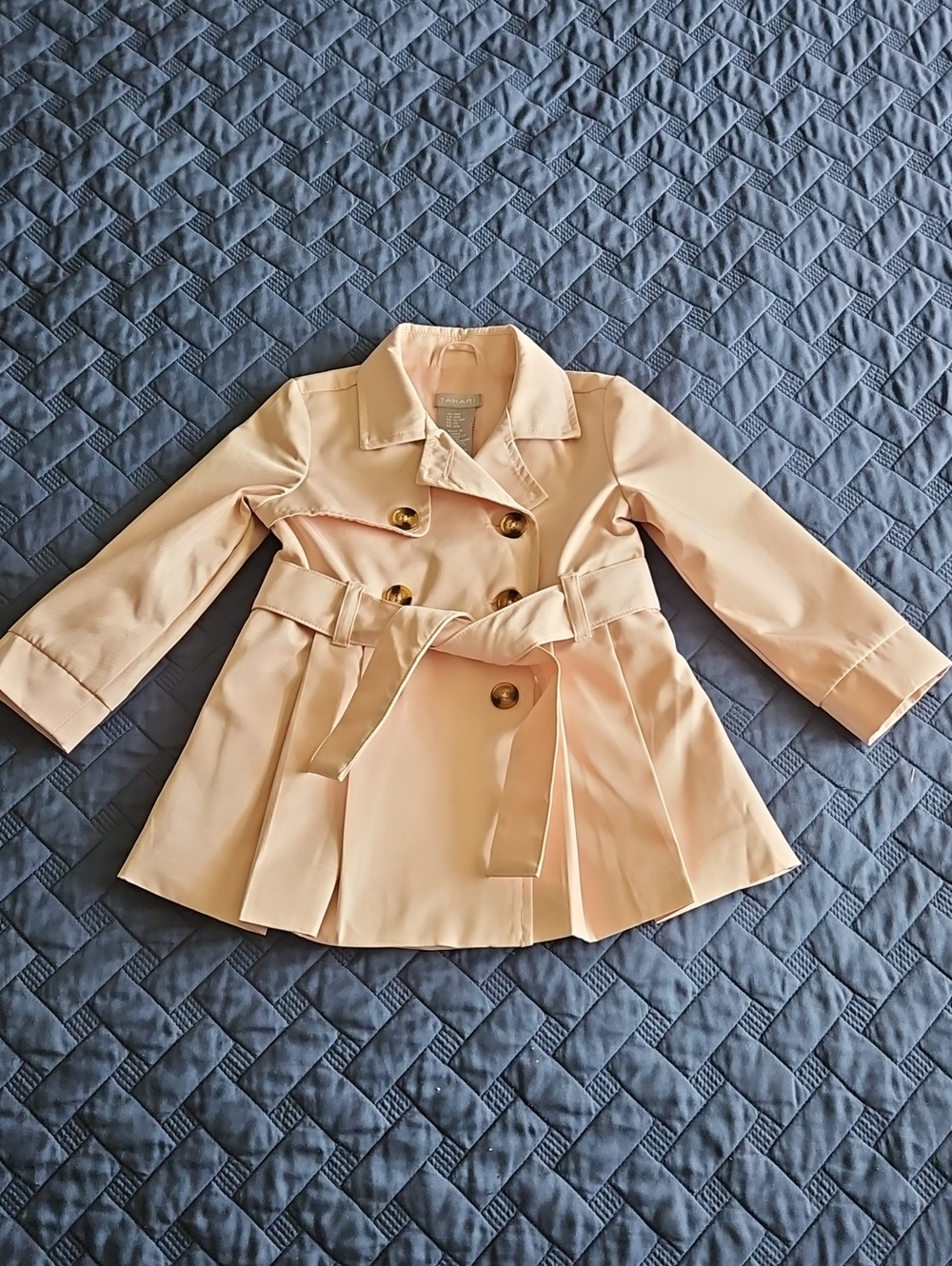 NWT Tahari Girls' Pink Double-Breasted Peacoat with Belt